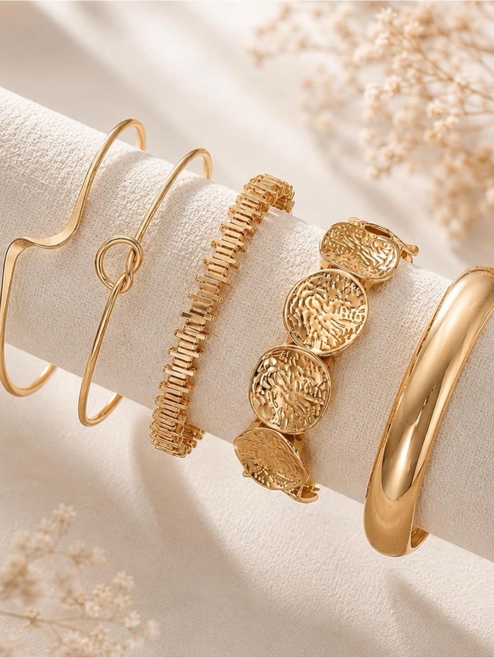 14K Gold Plated Stacked Bracelet Set - Picture 4 of 6